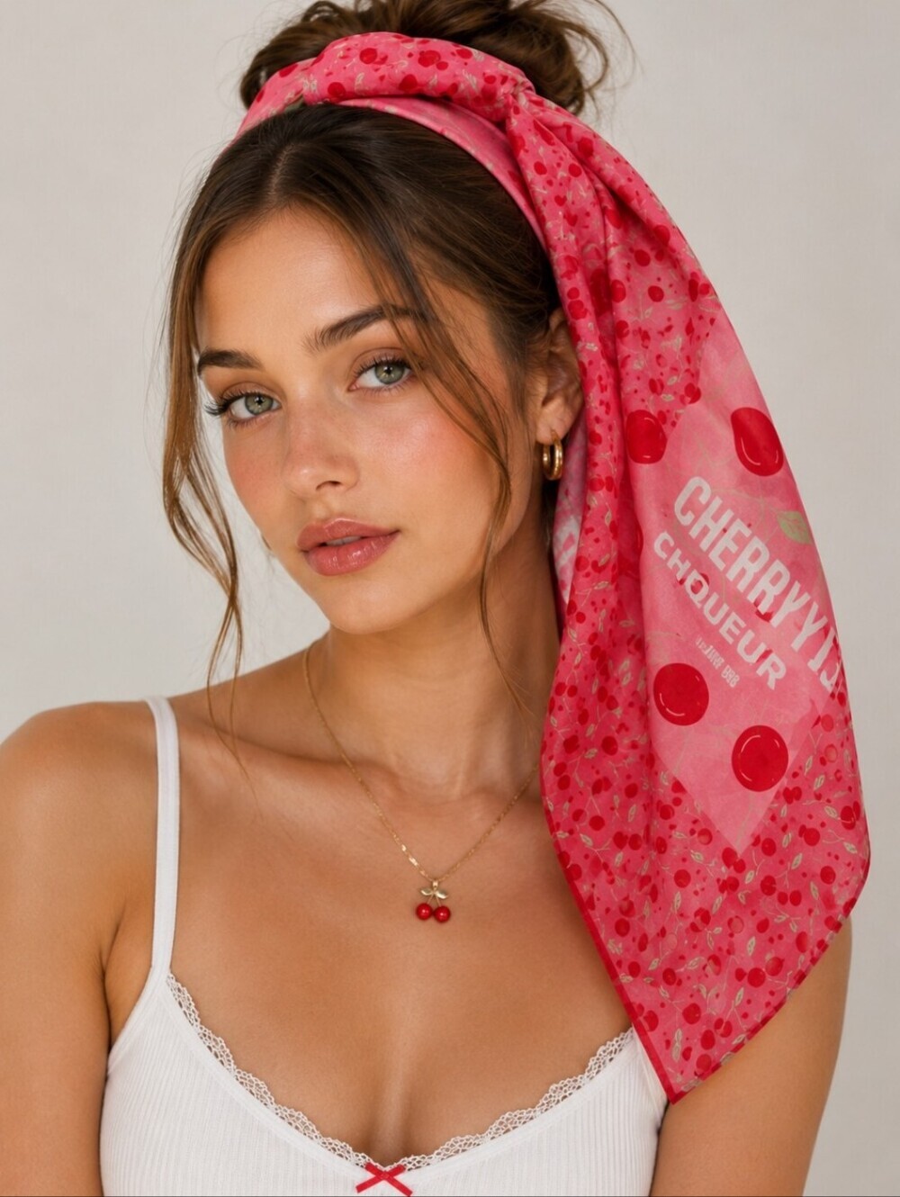 Cherry Liqueur Cherry Print Bandana Scarf Pink Coquette Y2K Retro
